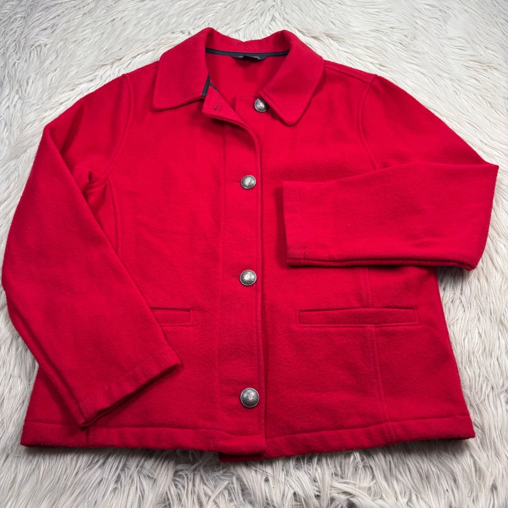 Vintage Woolrich Women's M Red Wool Button Front Jacket Preppy Chore Coat
